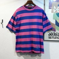 〜90's USA製 ビンテージ【Eddie Bauer】【エディーバウアー】【青ｘ赤ピンク】【ボーダー】【Tシャツ】【サイズＬ】 