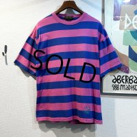 〜90's USA製 ビンテージ【Eddie Bauer】【エディーバウアー】【青ｘ赤ピンク】【ボーダー】【Tシャツ】【サイズＬ】 