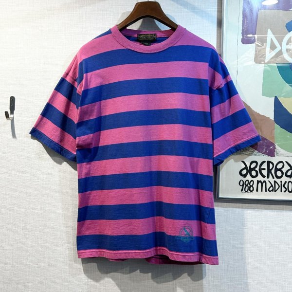 画像1: 〜90's USA製 ビンテージ【Eddie Bauer】【エディーバウアー】【青ｘ赤ピンク】【ボーダー】【Tシャツ】【サイズＬ】 