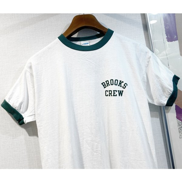 画像4: 【70's】【USA製】【ビンテージ】【チャンピオン】【Champion】【BROOKS CREW】染み込みプリント【白ｘ緑】【リンガーTシャツ】【サイズL】 