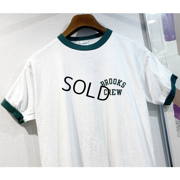 画像4: 【70's】【USA製】【ビンテージ】【チャンピオン】【Champion】【BROOKS CREW】染み込みプリント【白ｘ緑】【リンガーTシャツ】【サイズL】 