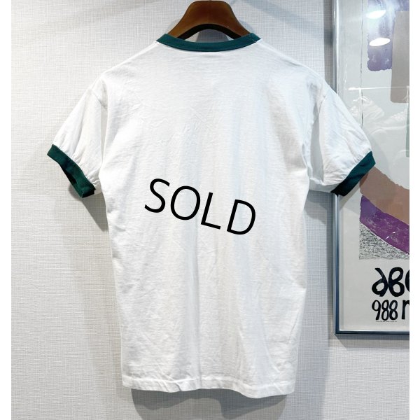 画像3: 【70's】【USA製】【ビンテージ】【チャンピオン】【Champion】【BROOKS CREW】染み込みプリント【白ｘ緑】【リンガーTシャツ】【サイズL】 
