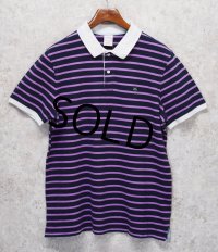 【デッドストック】新品未使用【ブルックスブラザーズ】Brooks Brothers【胸ロゴ入り】【コットン】【紺×紫ボーダー】【ポロシャツ】【サイズL】 