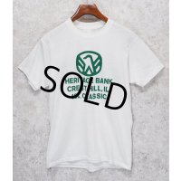 【ワンウォッシュ】ほぼ未使用 80's【USA製】【ビンテージ】HERITAGE BANK【クリーム×緑文字】プリント【Tシャツ】【サイズＬ】 