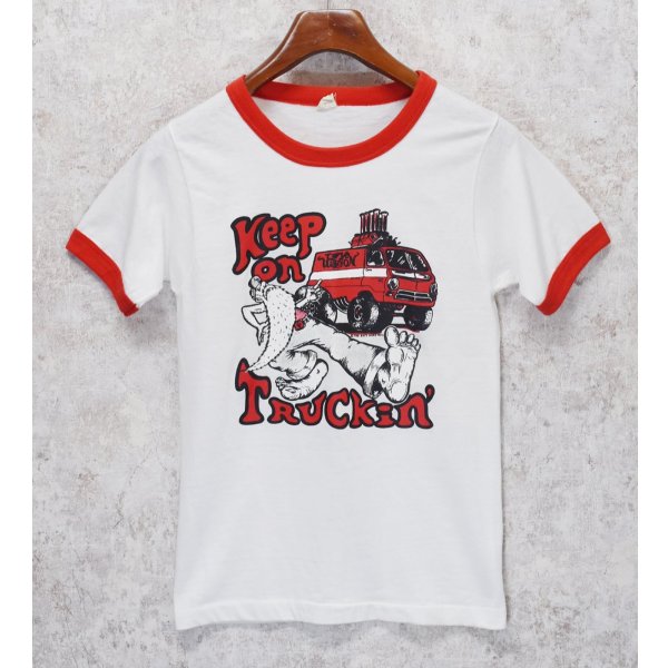 画像1: 80's【USA製】ビンテージ【SCREEN STARS】スクリーンスターズ【白×赤リンガー】【Keep on Truckin】リンガーT【Tシャツ】【サイズＳ】 