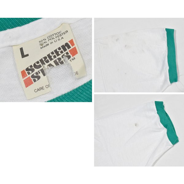 画像2:  デッドストック 【未使用】80's【USA製】スクリーンスターズ【ビンテージ】【NEW LENOX METHODIST】白ｘ緑【リンガーTシャツ】【サイズＬ】 
