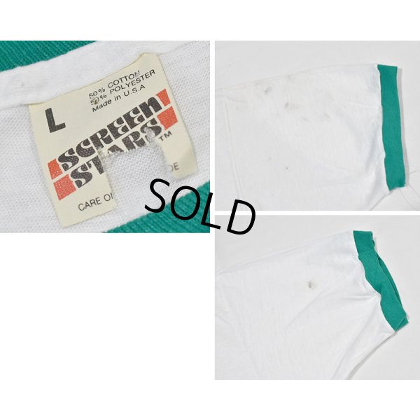 画像2:  デッドストック 【未使用】80's【USA製】スクリーンスターズ【ビンテージ】【NEW LENOX METHODIST】白ｘ緑【リンガーTシャツ】【サイズＬ】 