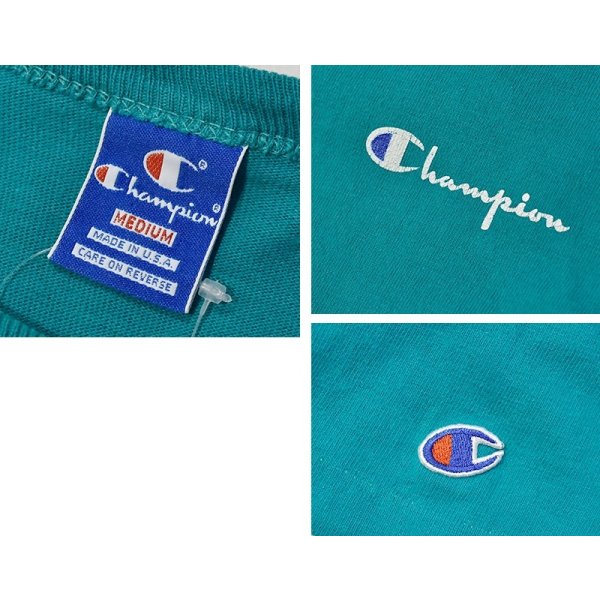 画像2: 【〜90's】【USA製】【ビンテージ】【チャンピオン】【Champion】胸ロゴプリント【エメラルド】【プリントTシャツ】【サイズM】 