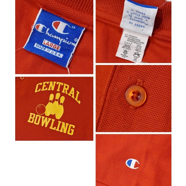 画像2: 90’s USA製 ビンテージ チャンピオン【CENTRALL BOWLING】ボーリング 赤色【ポロシャツ】【サイズL】 