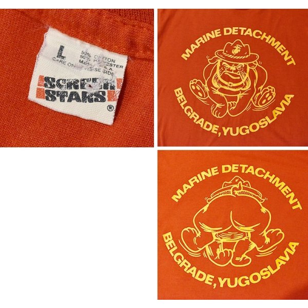画像2: 80’s【USA製】ビンテージ【スクリーンスターズ】【USMC】【ブルドッグ】【赤】Tシャツ【サイズＬ】 