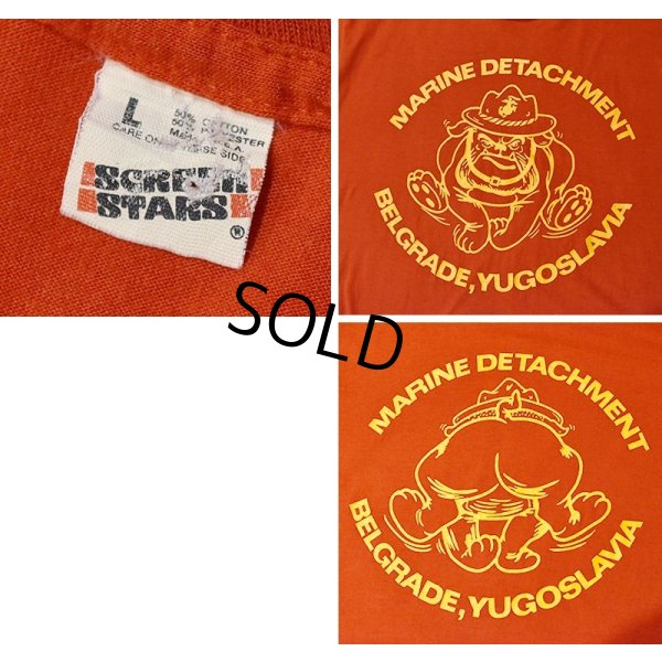 画像2: 80’s【USA製】ビンテージ【スクリーンスターズ】【USMC】【ブルドッグ】【赤】Tシャツ【サイズＬ】 