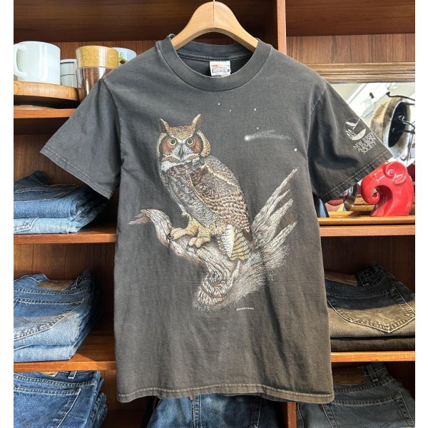 画像1: 【90's】【ビンテージ】【Hanes】ヘインズ【フクロウ】プリント【黒】【Tシャツ】【サイズS】 