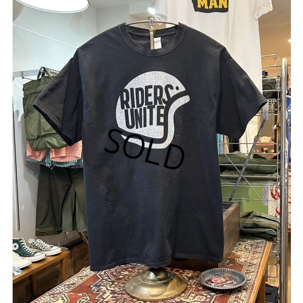 画像1: ビンテージ Port&Company【RIDERS UNITE】ヘルメット【黒】Tシャツ【サイズL】 