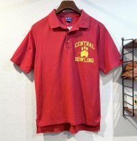 90’s USA製 ビンテージ チャンピオン【CENTRALL BOWLING】ボーリング 赤色【ポロシャツ】【サイズL】 