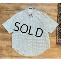 USA製【ビンテージ】JIM's Oxford shop【水色】【チェック】【コットン】半袖【ボタンダウンシャツ】【サイズXL】  