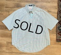 USA製【ビンテージ】JIM's Oxford shop【水色】【チェック】【コットン】半袖【ボタンダウンシャツ】【サイズXL】  