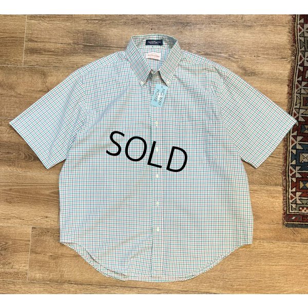 画像1: USA製【ビンテージ】JIM's Oxford shop【水色】【チェック】【コットン】半袖【ボタンダウンシャツ】【サイズXL】  