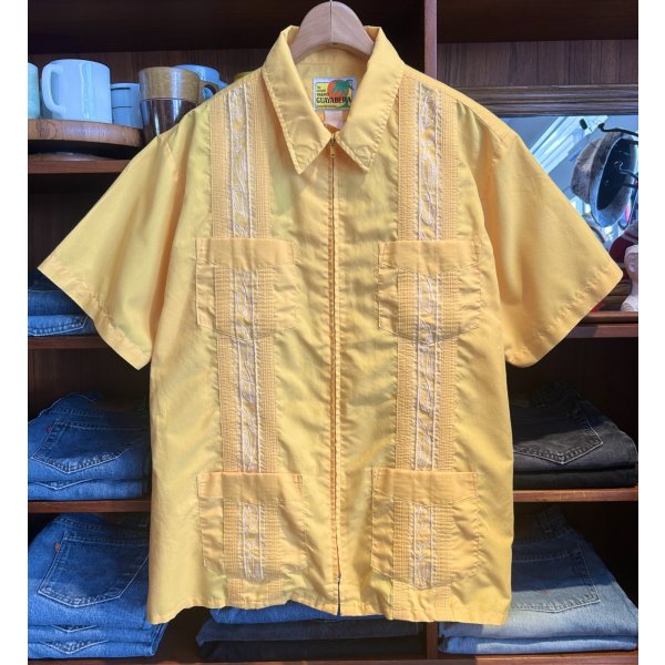 画像1: 【90’s】ビンテージ【GUAYABERA】グァジャベーラ 黄色【キューバシャツ】半袖開襟シャツ【XL程度】  