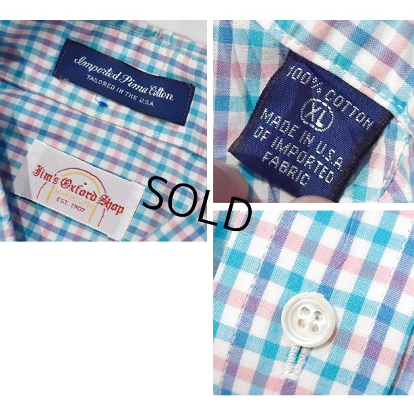 画像2: USA製【ビンテージ】JIM's Oxford shop【水色】【チェック】【コットン】半袖【ボタンダウンシャツ】【サイズXL】  
