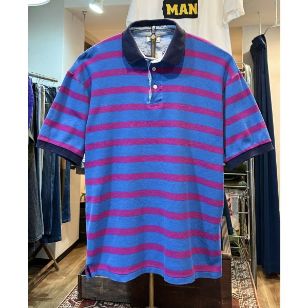 画像1: ~90's【ビンテージ】【L.L.Bean】【L.L.ビーン】カスコベイ【青×紫】【ボーダー】【ポロシャツ】L程度 
