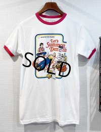【デッドストック】【ビンテージ】【HOT TOPIC】【Let's Summer Demons】【白ｘ赤】【リンガーTシャツ】【サイズM】 