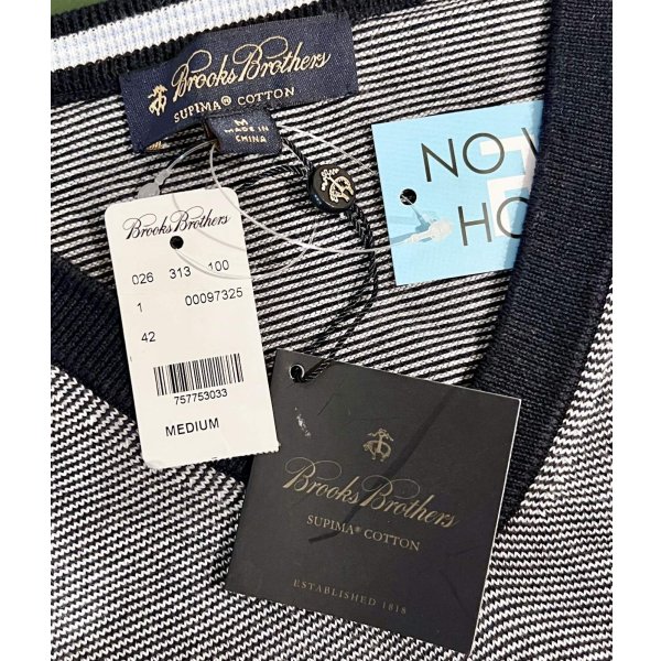画像2: デッドストック【未使用品】【ビンテージ】【Brooks Brothers】【ブルックスブラザーズ】【紺×白ボーダー】【Vネックセーター】サイズＭ 