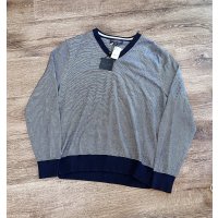デッドストック【未使用品】【ビンテージ】【Brooks Brothers】【ブルックスブラザーズ】【紺×白ボーダー】【Vネックセーター】サイズＭ 
