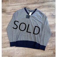 デッドストック【未使用品】【ビンテージ】【Brooks Brothers】【ブルックスブラザーズ】【紺×白ボーダー】【Vネックセーター】サイズＭ 