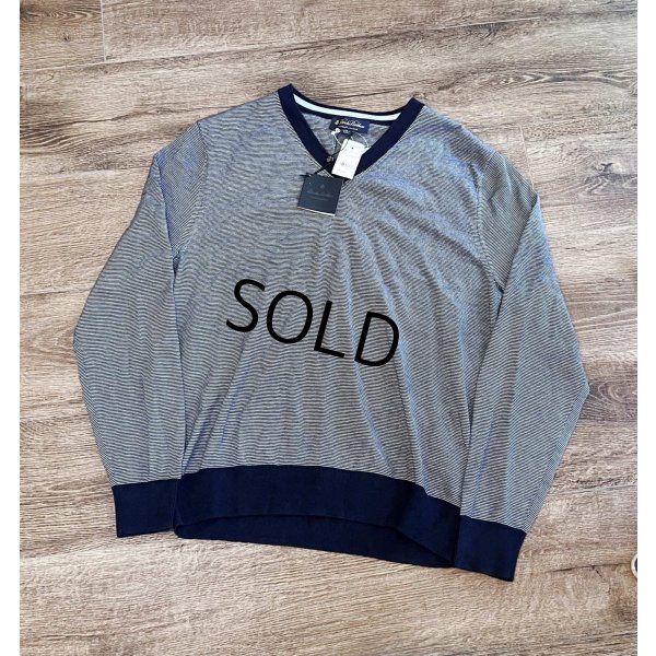 画像1: デッドストック【未使用品】【ビンテージ】【Brooks Brothers】【ブルックスブラザーズ】【紺×白ボーダー】【Vネックセーター】サイズＭ 