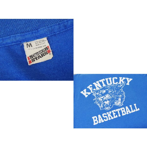 画像2: 80’s【USA製】ビンテージ【スクリーンスターズ】【KENTUCKY BASKET BALL】【虎】【青】Tシャツ【M程度】 