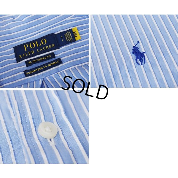 画像2: ビンテージ 【POLO RALPH LAUREN】【ラルフローレン】【RL UNTUCKED FIT】【青×白】ストライプ【シアサッカー】半袖シャツ 【サイズS】  
