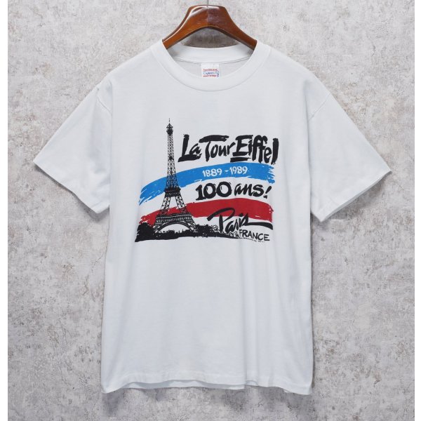 画像1: 【80's~】【USA製】ビンテージ【La Tour Fiffel PARIS FRANCE】【白】プリント 【Tシャツ】【サイズＬ】  