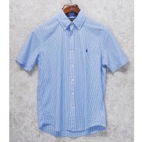 ビンテージ 【POLO RALPH LAUREN】【ラルフローレン】【RL UNTUCKED FIT】【青×白】ストライプ【シアサッカー】半袖シャツ 【サイズS】  