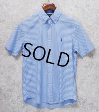 ビンテージ 【POLO RALPH LAUREN】【ラルフローレン】【RL UNTUCKED FIT】【青×白】ストライプ【シアサッカー】半袖シャツ 【サイズS】  