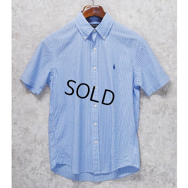 画像1: ビンテージ 【POLO RALPH LAUREN】【ラルフローレン】【RL UNTUCKED FIT】【青×白】ストライプ【シアサッカー】半袖シャツ 【サイズS】  