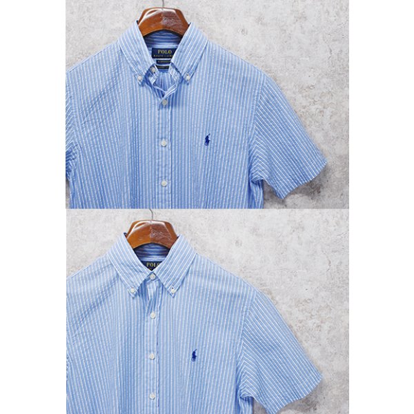 画像3: ビンテージ 【POLO RALPH LAUREN】【ラルフローレン】【RL UNTUCKED FIT】【青×白】ストライプ【シアサッカー】半袖シャツ 【サイズS】  