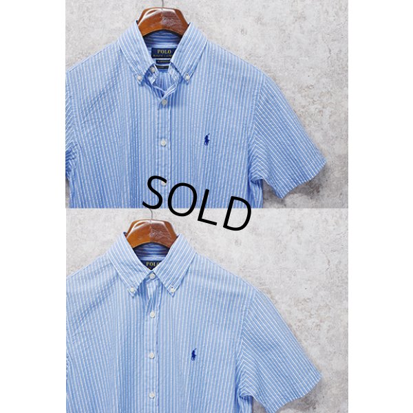 画像3: ビンテージ 【POLO RALPH LAUREN】【ラルフローレン】【RL UNTUCKED FIT】【青×白】ストライプ【シアサッカー】半袖シャツ 【サイズS】  