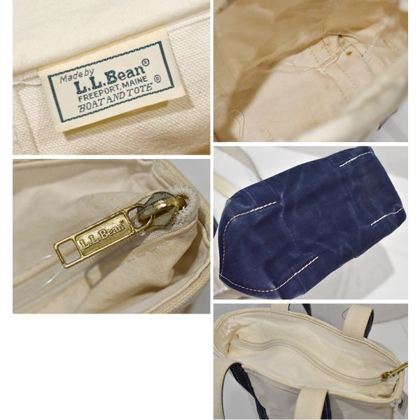 画像2: 90's~【ビンテージ】【L.L.bean】【エルエルビーン】【白×紺】長めハンドル【天マチファスナー付き】【キャンバス】【トートバッグ】【キャンバストート】 
