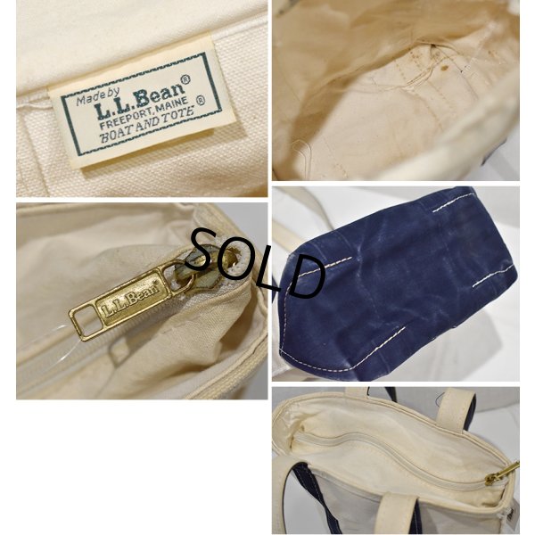画像2: 90's~【ビンテージ】【L.L.bean】【エルエルビーン】【白×紺】長めハンドル【天マチファスナー付き】【キャンバス】【トートバッグ】【キャンバストート】 