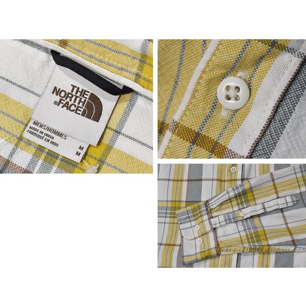 画像2: ビンテージ【ノースフェイス】【the north face】【生成りｘ緑ｘ黄色】チェック柄【コットン長袖シャツ】【サイズＭ】 