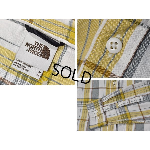 画像2: ビンテージ【ノースフェイス】【the north face】【生成りｘ緑ｘ黄色】チェック柄【コットン長袖シャツ】【サイズＭ】 