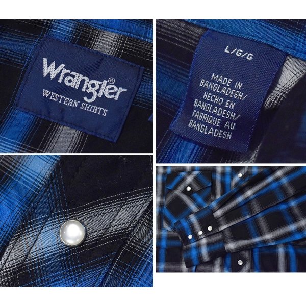 画像2: 【Wrangler】ラングラー【ビンテージ】【黒×青】オンブレチェック シャドーチェック【ウエスタンシャツ】【サイズL】  