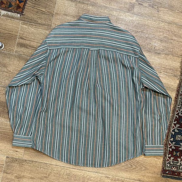 画像3: ~90’ｓ【ビンテージ】【エディーバウアー】【Rufton Twill】【緑×エンジ×紺×白】ストライプ【長袖シャツ】【コットンシャツ】【サイズＬ】 