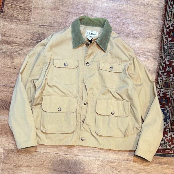 画像1: 80's~【L.L.Bean 】【L.L.ビーン】ビンテージ【ベージュ×襟緑コーデュロイ】【フォレストキーパージャケット】【サイズXL】 