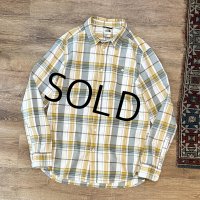ビンテージ【ノースフェイス】【the north face】【生成りｘ緑ｘ黄色】チェック柄【コットン長袖シャツ】【サイズＭ】 