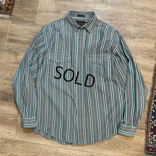 画像1: ~90’ｓ【ビンテージ】【エディーバウアー】【Rufton Twill】【緑×エンジ×紺×白】ストライプ【長袖シャツ】【コットンシャツ】【サイズＬ】 