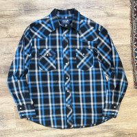【Wrangler】ラングラー【ビンテージ】【黒×青】オンブレチェック シャドーチェック【ウエスタンシャツ】【サイズL】  