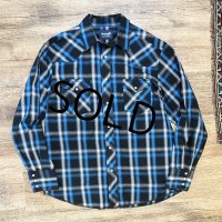 【Wrangler】ラングラー【ビンテージ】【黒×青】オンブレチェック シャドーチェック【ウエスタンシャツ】【サイズL】  