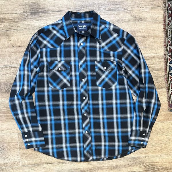 画像1: 【Wrangler】ラングラー【ビンテージ】【黒×青】オンブレチェック シャドーチェック【ウエスタンシャツ】【サイズL】  