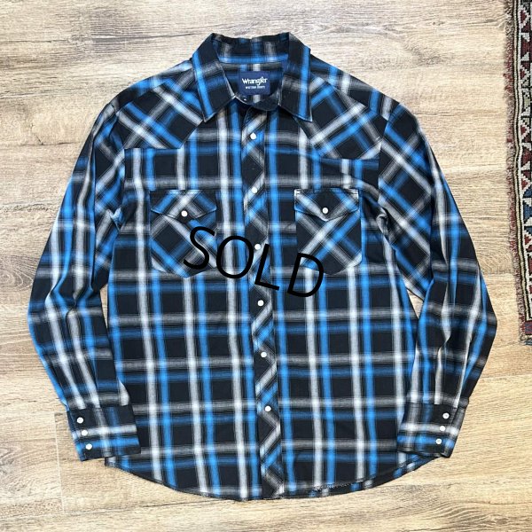 画像1: 【Wrangler】ラングラー【ビンテージ】【黒×青】オンブレチェック シャドーチェック【ウエスタンシャツ】【サイズL】  